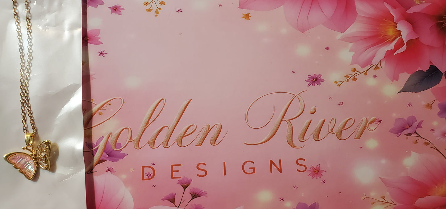 18K Gold Plated Zircon Rose Butterfly Necklace