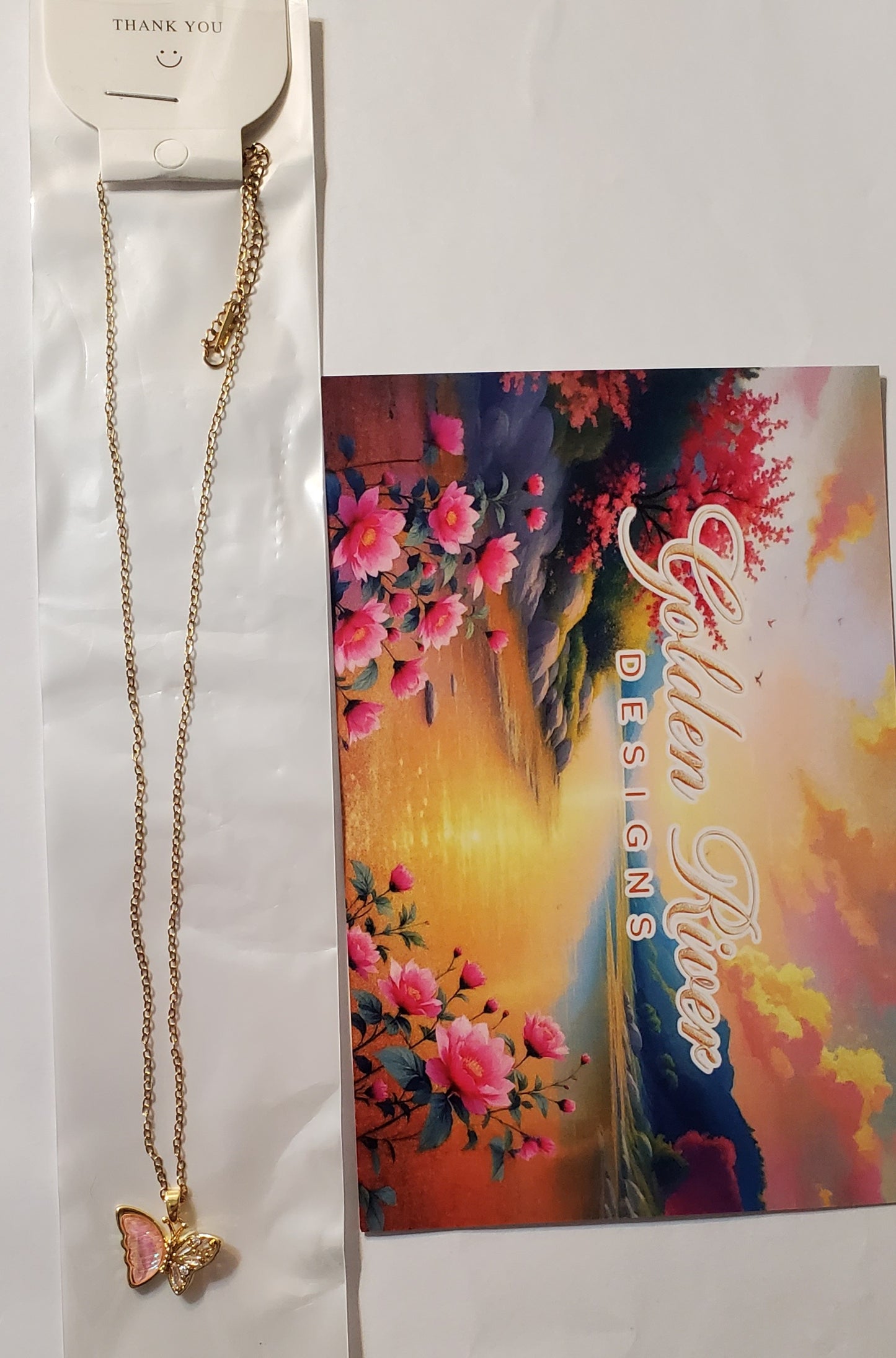 18K Gold Plated Zircon Rose Butterfly Necklace