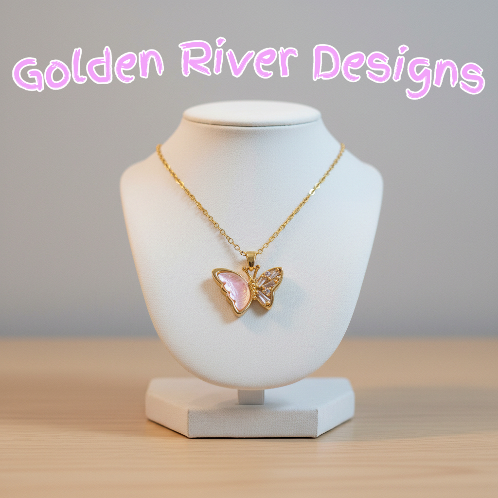 18K Gold Plated Zircon Rose Butterfly Necklace