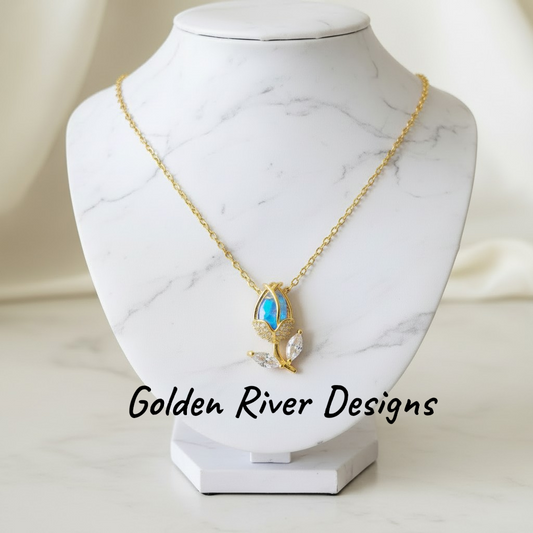 18K Gold PVD On Stainless Steel & Tulip Zircon Necklace