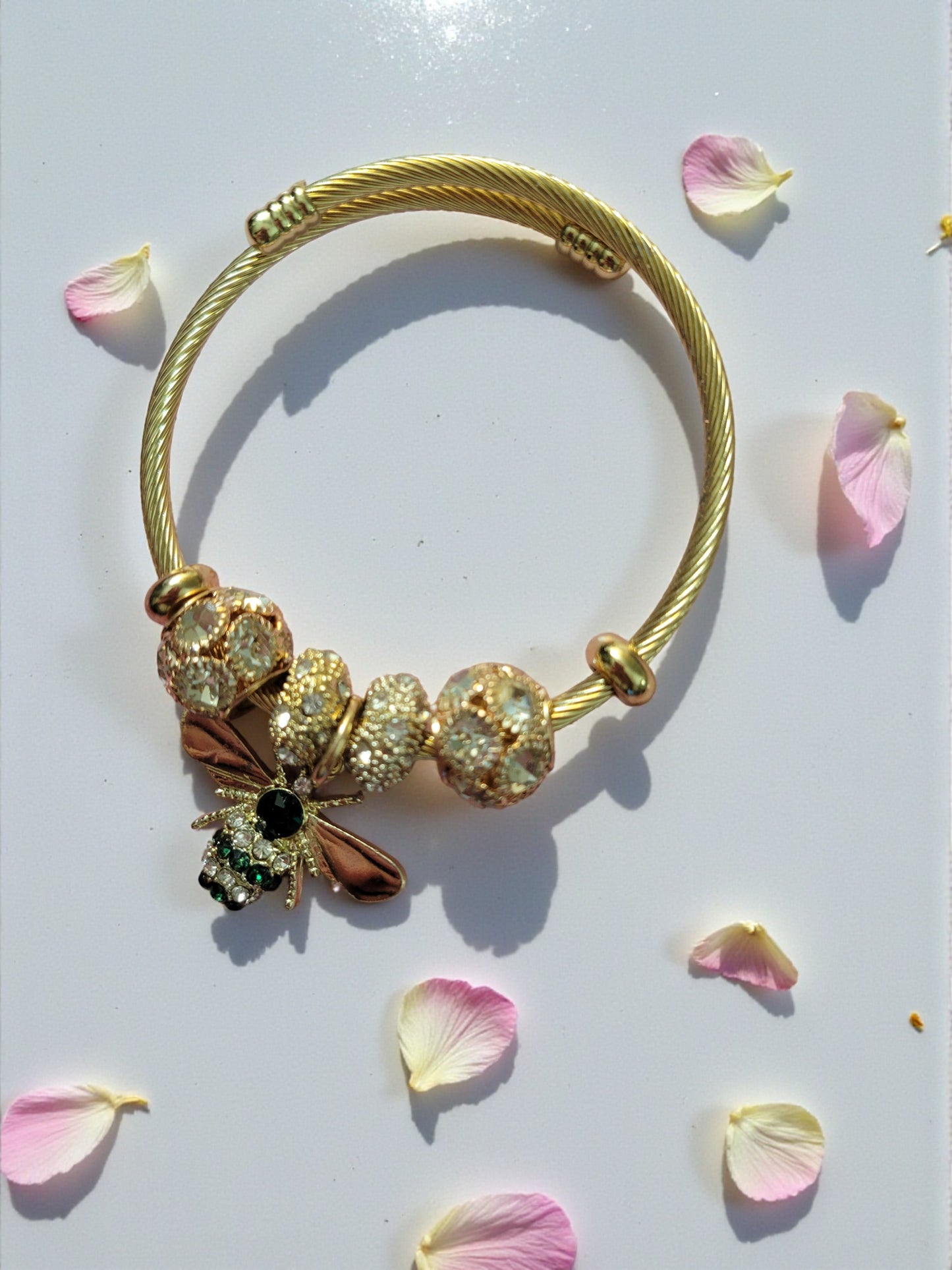 18K Gold Plated Red and Green Bee Stainless Steel Bangles