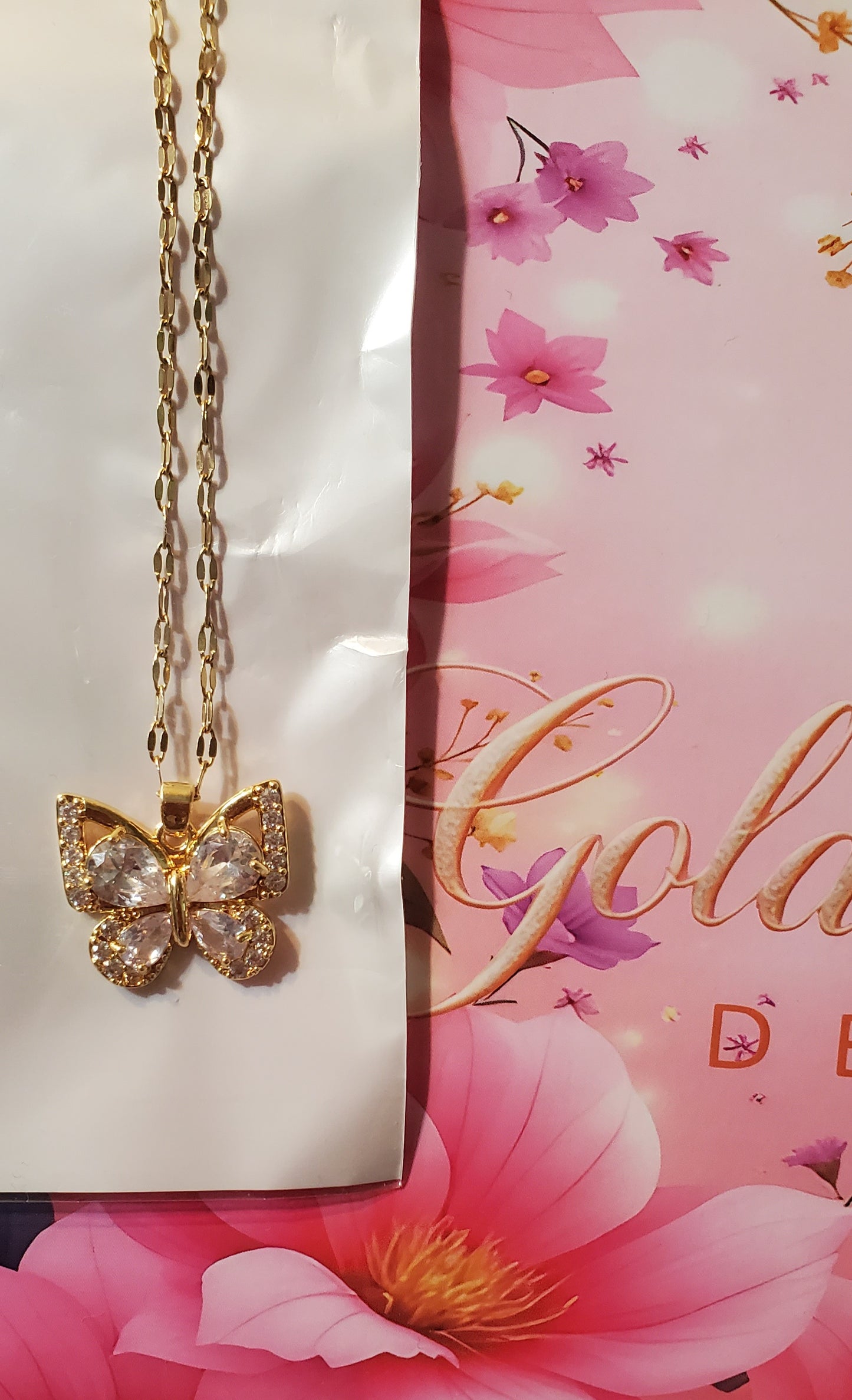 18K Gold Plated Zircon White Butterfly Necklace