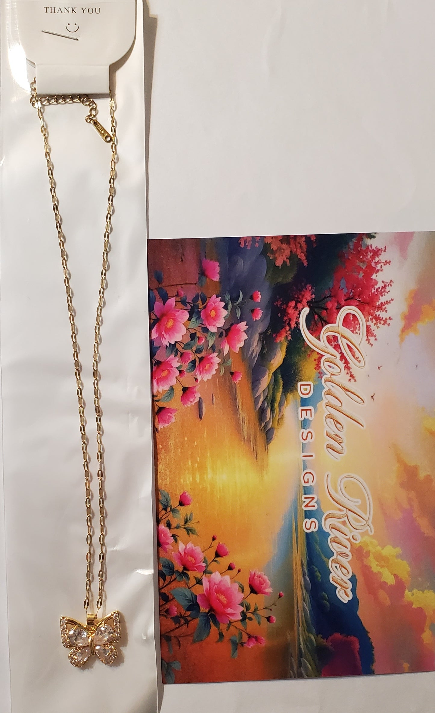 18K Gold Plated Zircon White Butterfly Necklace