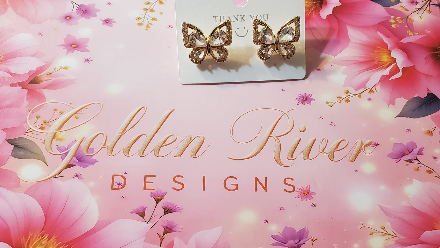18K Gold Plated Zircon White Butterfly Earrings