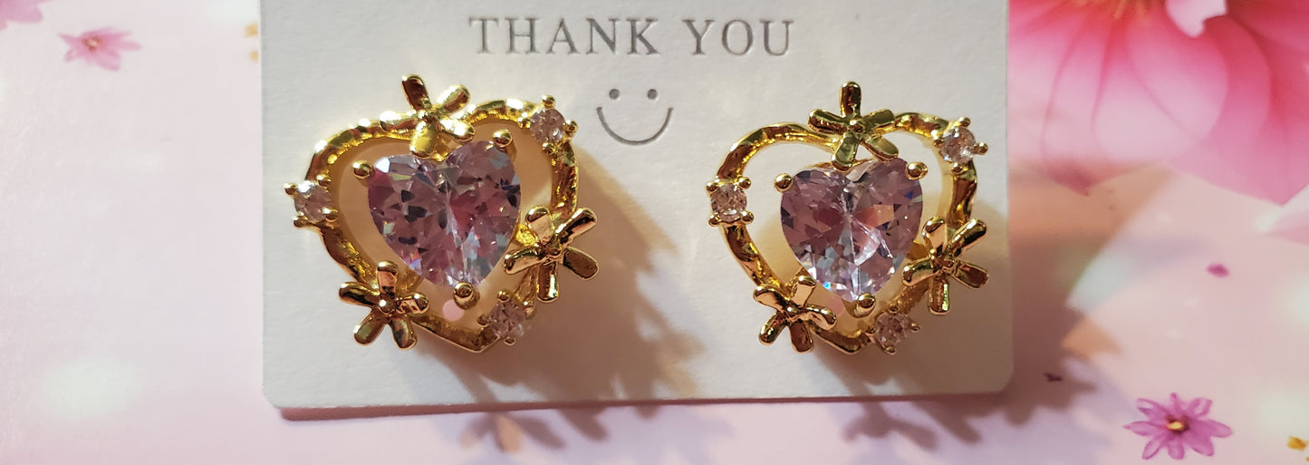 18K Gold Plated Zircon White Heart Earrings