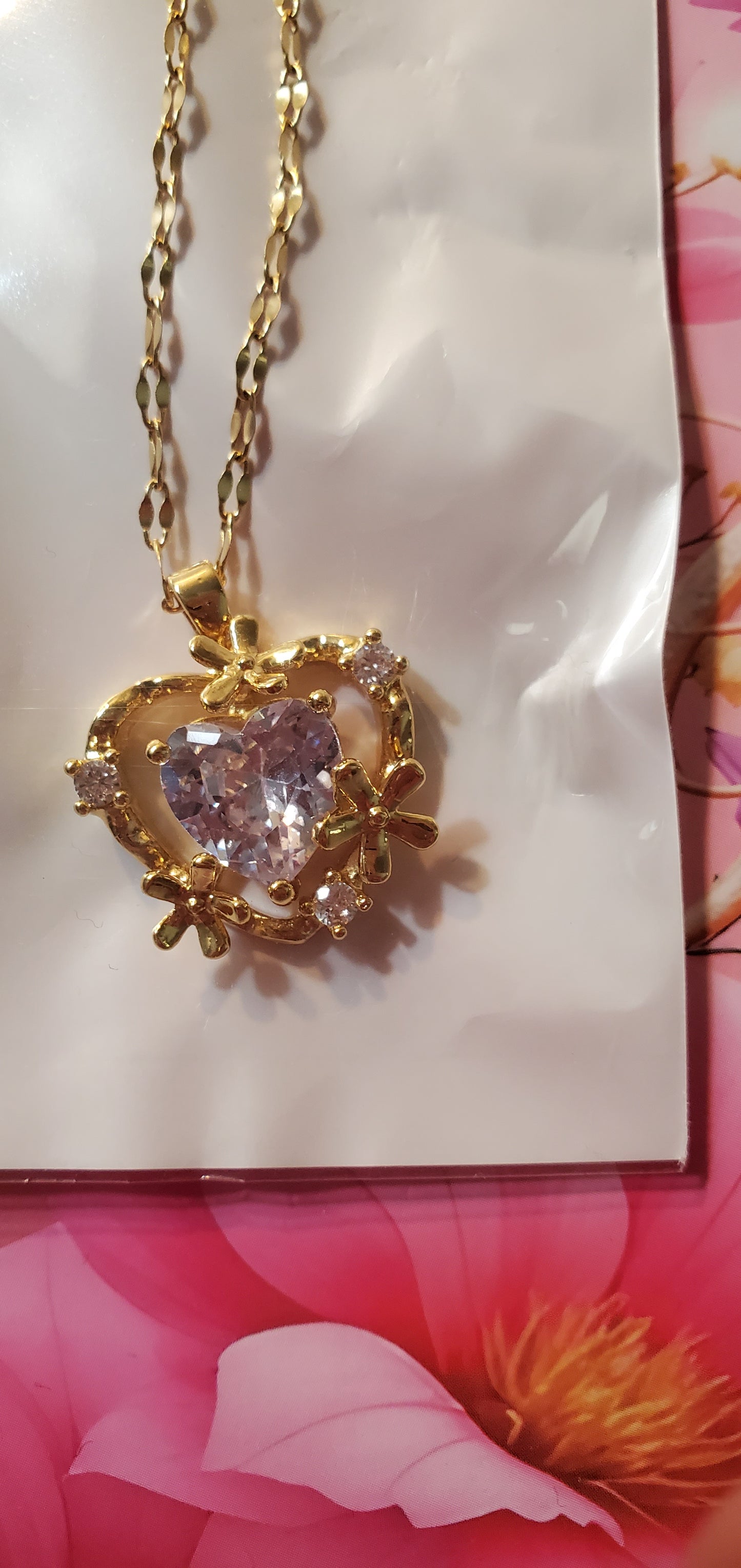 18K Gold Plated Zircon White Heart Necklace