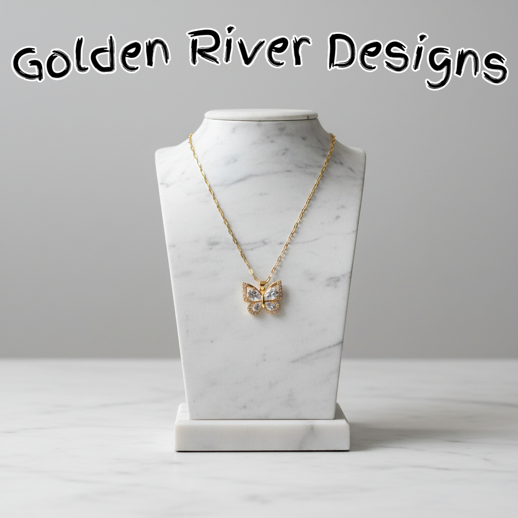 18K Gold Plated Zircon White Butterfly Necklace