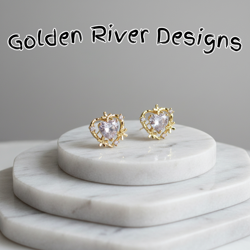 18K Gold Plated Zircon White Heart Earrings