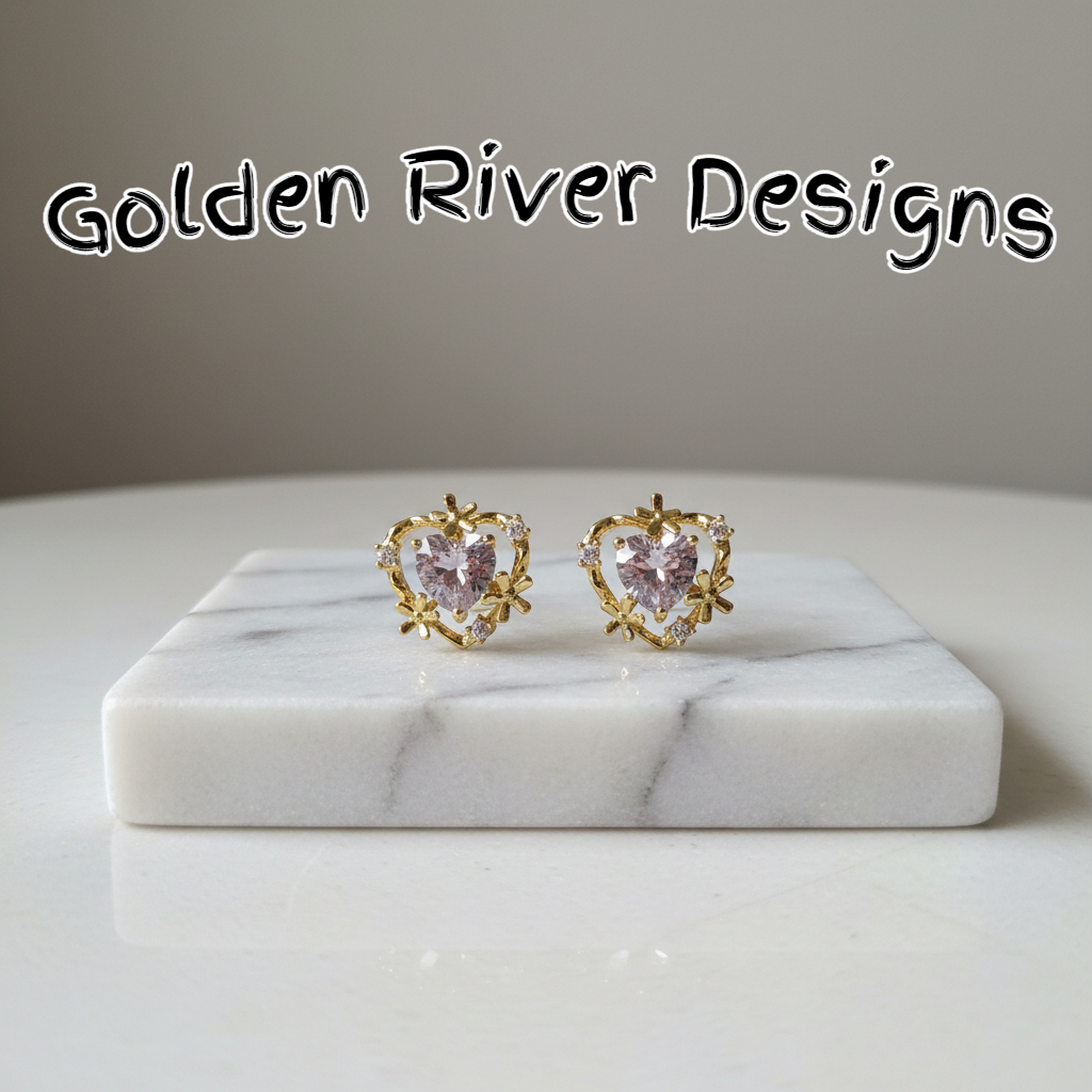18K Gold Plated Zircon White Heart Earrings