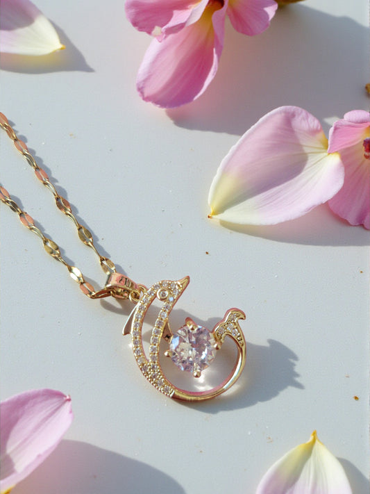 18K Gold Plated Zircon Dolphin Necklace