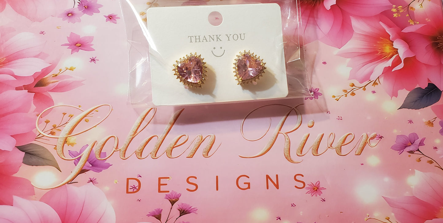 18K Gold Plated Zircon Pink Heart Earrings