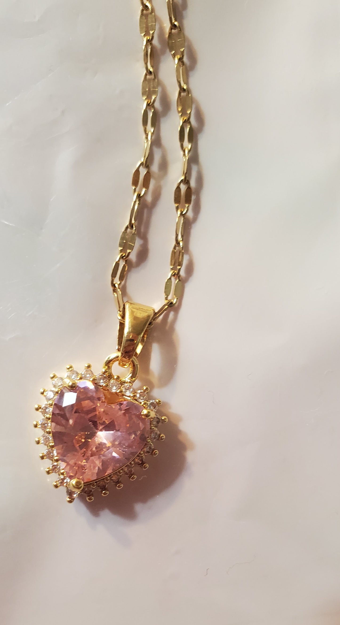 18K Gold Plated Zircon Pink Heart Necklace