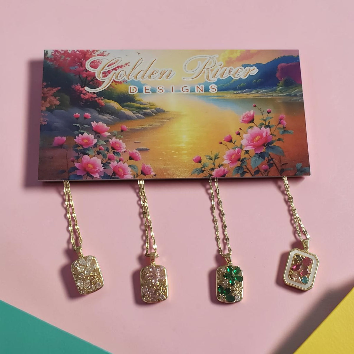 18K Gold PVD On Stainless Steel & Zircon Flower Necklaces